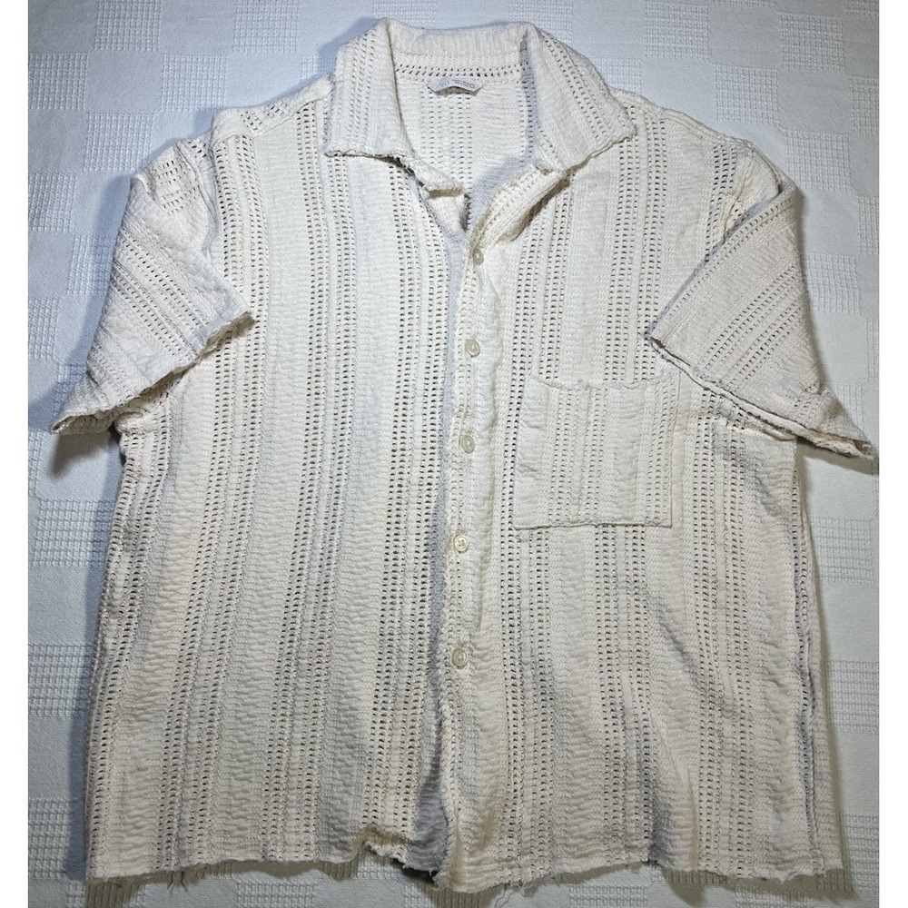 Zara Men's Button Down Crocheted Short Sleeve Top Size L